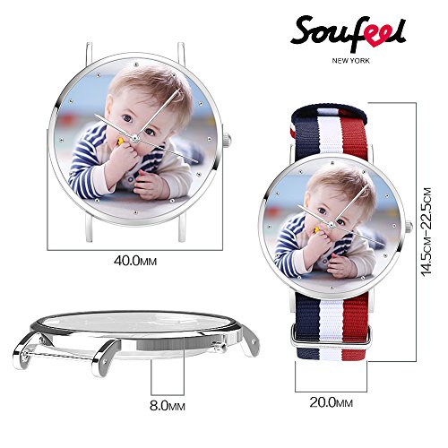 SOUFEEL Reloj Personalizado Foto y Grabado Caracteres Banda Nylon Impermeable Ultra-Delgada Clásico Regalo para Familia Mujer Novia Bebe Nuevo con Caja Elegante