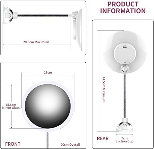 STLOVe LED Espejo de Maquillaje Aumento de 10X con Ventosa & el Cuello de Cisne Flexible Ajustable 360 ° Espejo de Baño (Mirror 5)