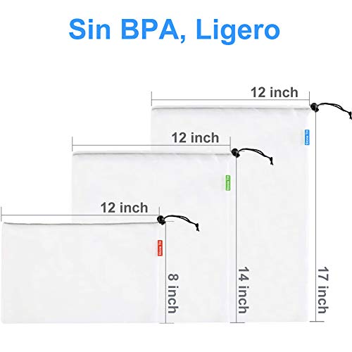 Stone TH Bolsas Reutilizables, 12pcs Lavable Bolsas Reutilizables Compra Ecologicas para Verduras, Fruta, Juguetes (3*S+6*M+3*L)
