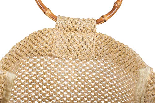 styleBREAKER Bolso de asa de Mujer con asa de bambú en óptica de Ganchillo Semitransparente, Bolso de Mano, Bolso, Mujer 02012286, Color:Marrón Claro