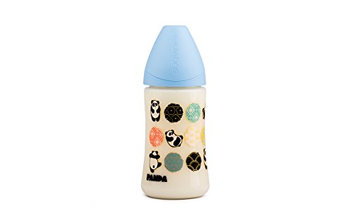 Suavinex - Biberón Bebé Tetina Anatómica Látex, 270ml. Biberón 0-6 Meses. Talla 1 Flujo medio. 0% BPA. Diseño Panda, Color Azul