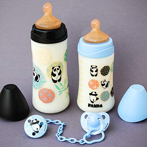 Suavinex - Biberón Bebé Tetina Anatómica Látex, 270ml. Biberón 0-6 Meses. Talla 1 Flujo medio. 0% BPA. Diseño Panda, Color Azul