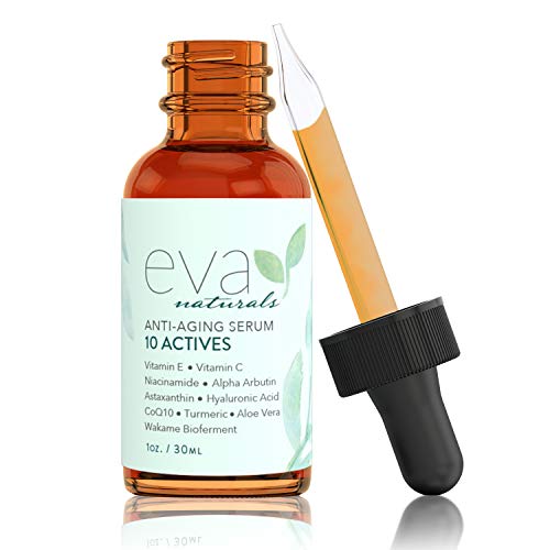 Suero de 10 Activos para Piel Eva Naturals (1 oz) - Remueve Líneas Finas y Manchas en Cara - Cutis Más Claro y Radiante - con Niacinamida, Ácido Hialurónico, Vitamina C y Vitamina E - Calidad Premium