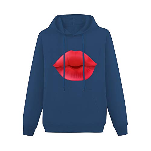 Suéter Mujeres Sudadera Capucha Sudadera con Capucha Labio Femenino Lápiz Labial Rojo Azul Marino 3XL Casual Bolsillo Color sólido Estampado Delantero Manga Larga puños elásticos Que se Pueden Usar