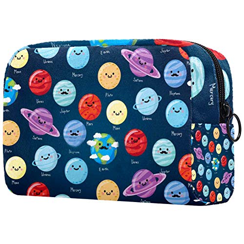 Sun, Stars and Moon - Bolsa de maquillaje con cremallera negra para mujeres y niñas