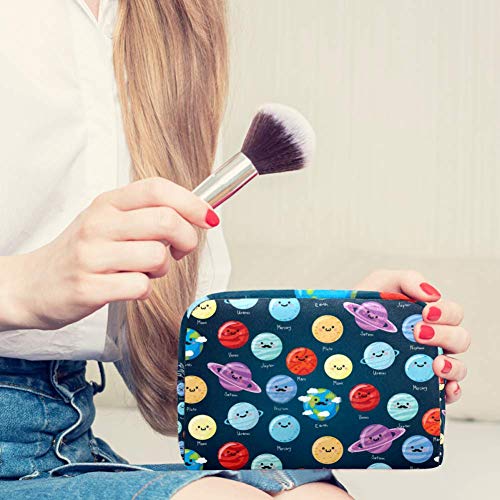 Sun, Stars and Moon - Bolsa de maquillaje con cremallera negra para mujeres y niñas