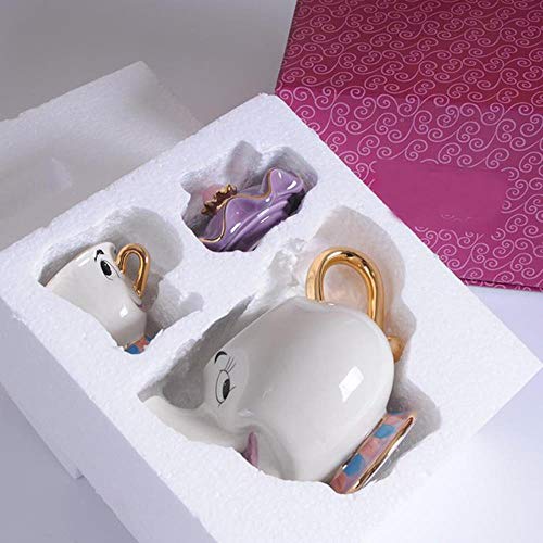 SYART 2020 Nueva Taza de Tetera de la Bella y la Bestia de Dibujos Animados Sra. Potts Chip Tea Pot Cup One Set Lovely Fast Post, 1 Cup y 1 Pot