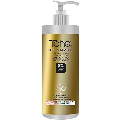 Tahe Soft Shampoo Crema de Lavado sin Espuma para Cabello Seco Sensibilizado con Aceite de Macadamia y Aceite de Argán, 400 ml