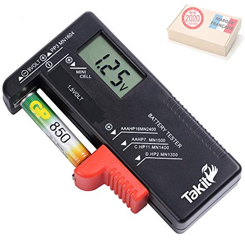 TAKIT Probador De Pilas Digital para AA, AAA, C, D, PP3, 9V, 1.5V, Pila Boton - 5 Años De Garantía