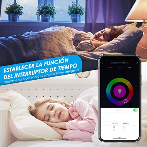 TAOCOCO Bombilla LED inteligente WiFi con luz cálida Luz de color variable 2700k-6200k + RGB,Compatible con Alexa, Echo, Google Home e IFTTT, E27 9W RGB Color Cambio Bombilla, 2 PCS