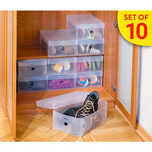 Tatkraft Glasgow Juego de 10 Cajas para Zapatos Transparentes Apilables con Tapa de Plástico