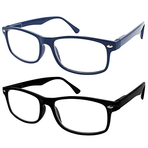 TBOC Gafas de Lectura Presbicia Vista Cansada - [Pack 2 Unidades] Graduadas +1.50 Dioptrías Montura de Pasta Azul y Negra Diseño Moda Hombre Mujer Unisex Lentes de Aumento para Leer Ver de Cerca