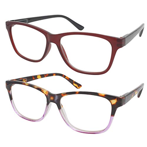 TBOC Gafas de Lectura Presbicia Vista Cansada - [Pack 2 Unidades] Graduadas +1.50 Dioptrías Montura de Pasta [Burdeos + Carey-Lila] de Diseño Moda Hombre Mujer Unisex Lentes Aumento Leer Ver de Cerca