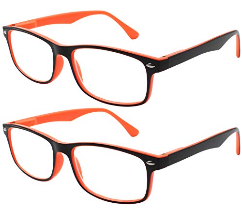 TBOC Gafas de Lectura Presbicia Vista Cansada - (Pack 2 Unidades) Graduadas +2.50 Dioptrías Montura de Pasta Bicolor Naranja y Negra Diseño Moda Hombre Mujer Unisex Lentes de Aumento Leer Ver Cerca