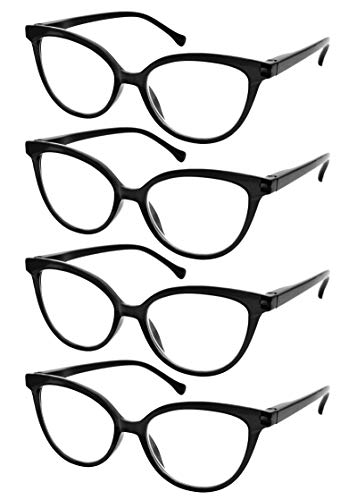 TBOC Gafas de Lectura Presbicia Vista Cansada - [Pack 4 Unidades] Graduadas +2.00 Dioptrías Montura de Pasta [Negra] de Diseño Moda para Mujer Lentes Aumento Leer Ver de Cerca Bisagra Muelle