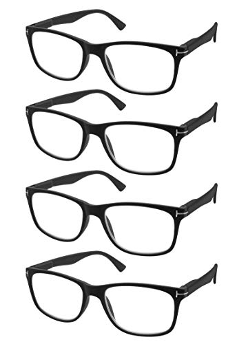 TBOC Gafas de Lectura Presbicia Vista Cansada - [Pack 4 Unidades] Graduadas +3.00 Dioptrías Montura de Pasta Negra de Diseño Moda para Hombre Mujer Unisex Lentes de Aumento para Leer Ver de Cerca