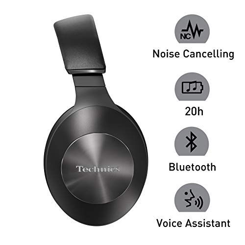 Technics EAH-F70N, Auriculares inalámbricos (Bluetooth, cancelación de ruido, 3 modos, 40mm CPF, Hi-Res Audio, LDAC, asistente de voz, batería 20h, plegable) Talla Única, Negro