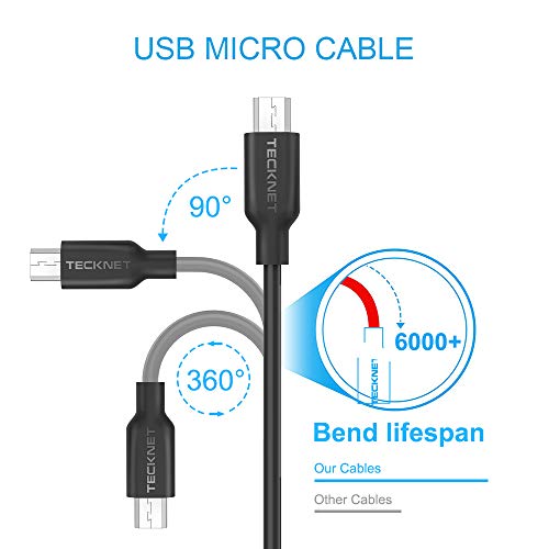 TECKNET Cable Micro USB, 6 Unidades (1x2M+3x1M+1x30CM+1X10CM) de Alta Velocidad - 2.4A USB Micro Cable de Carga para Tableta, Galaxy S7 / S6, Sony, Huawei, LG, Nexus, HTC, Kindle, PS4