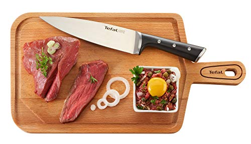 Tefal Ingenio Ice Cuchillo Chef, acero cepillado, cuchillo de una sola pieza, mango remachado, negro, 20 cm