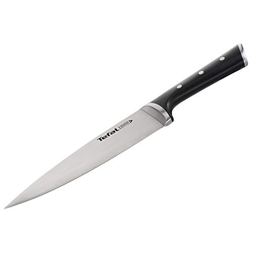 Tefal Ingenio Ice Cuchillo Chef, acero cepillado, cuchillo de una sola pieza, mango remachado, negro, 20 cm