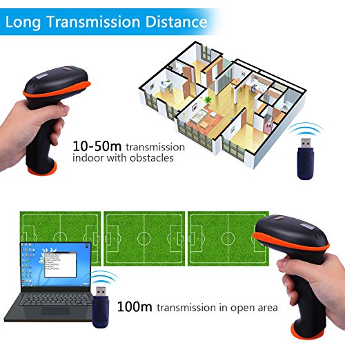 Tera Lector de Códigos de Barras Inalámbrico 2D, Escáner Láser de Códigos QR para Sistema de Farmacia, Dos Modos de Uso, Inalmábrico a 2.4GHz y con Cable USB 2.0 con Soporte Incluido [Nueva Versión]