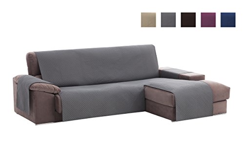 Textilhome - Funda Cubre Sofá Chaise Longue Adele, Protector para Sofás Acolchado Brazo Derecho. Tamaño -240cm. Color Gris (Visto DE Frente)