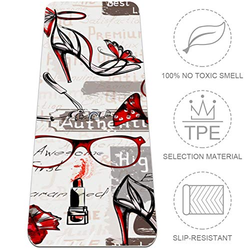 TIZORAX Tacón Rojo Perfume y Gafas Alfombrilla de Yoga TPE Gruesa Antideslizante Colchoneta de Ejercicios para Yoga Pilates Gimnasio Hogar Mujeres Hombres