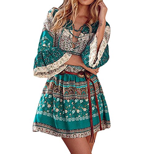 Tosonse Boho Vestidos Florales para Mujer Vestido De Oscilación De Fiesta De Noche De Manga 3/4 para Mujer