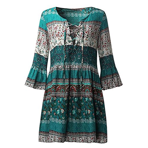 Tosonse Boho Vestidos Florales para Mujer Vestido De Oscilación De Fiesta De Noche De Manga 3/4 para Mujer