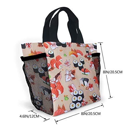 Tote Lunch Bag, Delicious Sushi Print Big Cooler Bag Container Thermal Cooler Pack Picnic Bag for Women & Men Travel Office Be