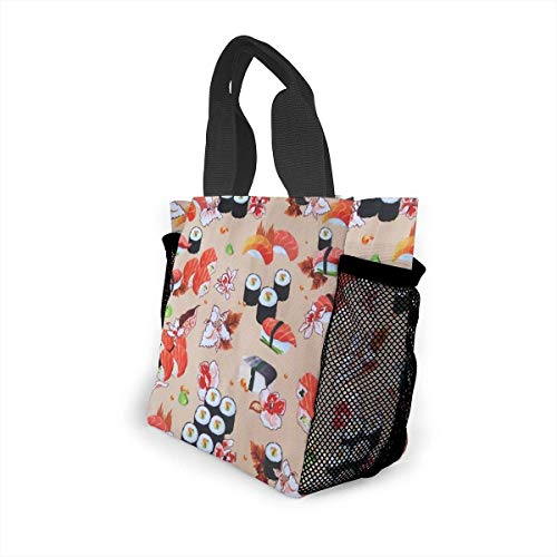 Tote Lunch Bag, Delicious Sushi Print Big Cooler Bag Container Thermal Cooler Pack Picnic Bag for Women & Men Travel Office Be