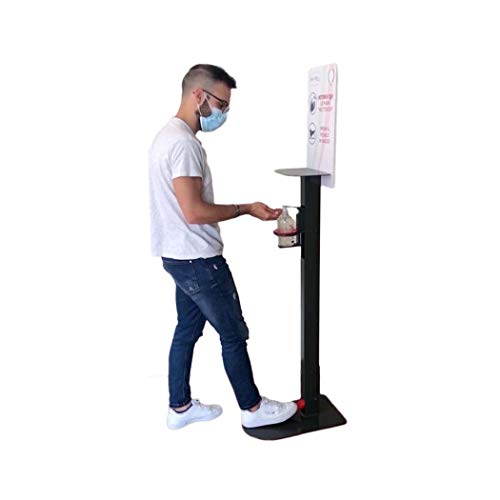 TOTEM GELDISPLAY - Dispensador de Gel Hidroalcohólico y desinfectante de manos - Soporte para guantes o toallitas - Sin Contacto Mecánico - Sin Instalación - Funciona con un pedal