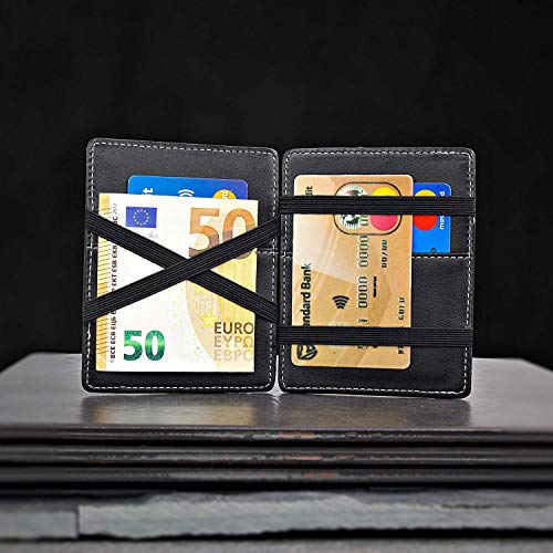 TRAVANDO ® Cartera Mágica con Compartimento para Monedas Vegas, Magic Wallet con Bloqueo RFID, Protege Tarjetas de Crédito, Tarjetero Hombre Slim, Cuero Sintetico