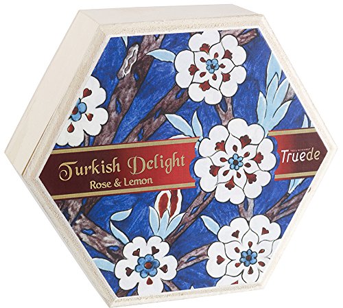 Truede Hexagonal Wooden Box with Rose and Lemon Turkish Delight 250 g