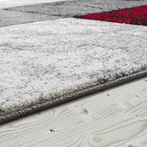 T&T Design Alfombra De Diseño Moderna Valencia Mármol A Cuadros Jaspeada Rojo Gris Blanco, Größe:160x230 cm