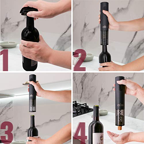 Twinz'up - Sacacorchos Eléctrico Inalámbrico - Estuche Premium con Cortador de Cápsulas y Base de Recarga - Profesional Automatico Abrelatas de Vino - El Regalo Ideal - Abridor Botellas - Negro