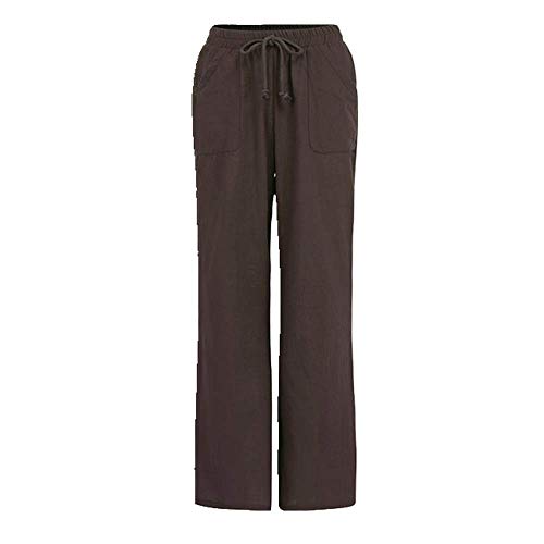 U/A Pantalones anchos para mujer de pierna ancha, informal, cintura elástica, pantalones sueltos Marrón café M