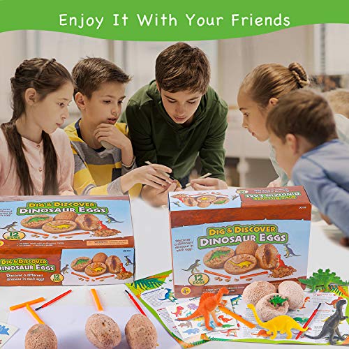 Ulikey 12PCS Dinosaur Eggs, Huevos de Dinosaurio de Kit de Excavación, Descubre 12 Dinosaurios Diferentes, Dino Egg Dig Kit, Fiesta de Pascua de Juguete Stem Juguetes Educativos para Niños