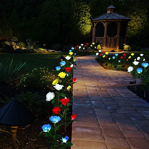 Ulmisfee Luces Solares de Jardín Luz de Estaca Rosa Solar Luces de Camino Luces Decoradas de Jardín Patio al Aire Libre para Festivales Navidades (Red, 2 PCS)