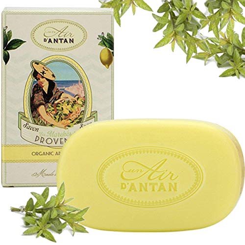 Un Air d’Antan® Jabon Tradicional Perfumado Frances Provence con Manteca de Karite Organico y Aceite de Argan Bio, Perfume Original Verbena, Bergamota y Limón, Formula Hidratante – Idea Regalo, 100g