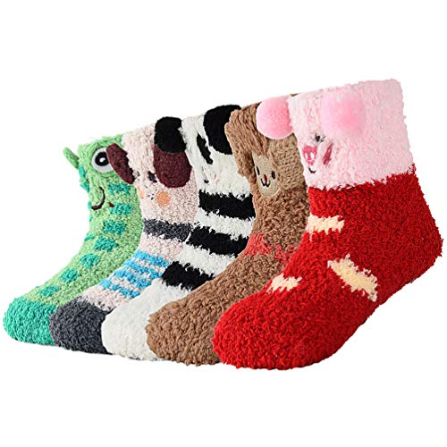 VBIGER Calcetines de Invierno Calcetines de Piso Calientes para Niños y Niñas de 1-3 Años Vellón de Coral Abrigados 5 Pares