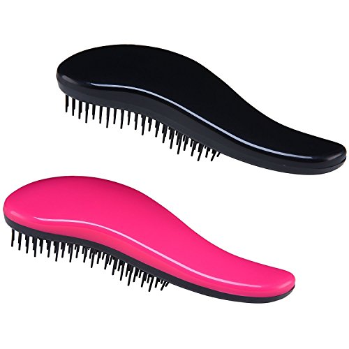 Veewon Desenredado del sistema de cepillo (Rosa y Negro) - A partir del Detangler cepillo de pelo para las mujeres, niñas, hombres y niños-uso como peine o cepillo para el pelo - Uso en fino, grueso, rizado, liso, Mojado, Cabello Seco