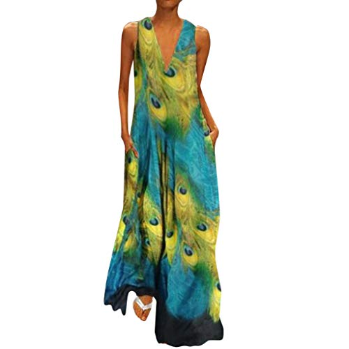 Vestido Vintage de Manga Larga con Cuello en V y Estampado de Rayas de Manga Corta para Mujer Vestidos de Mujer Sexy Mujer Verano Vintage Bohemio Largo Fiesta de la Noche Vestido de Playa Floral