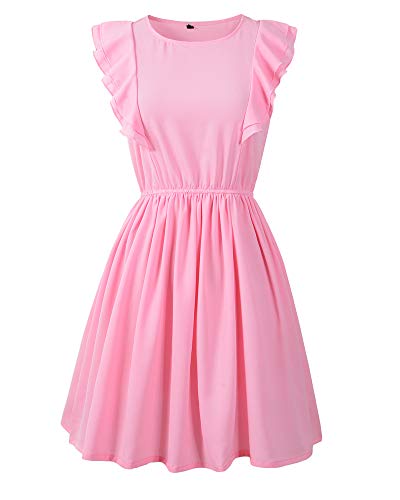 Vestidos Mujer Bohemia Cuello Redondo Verano Vestidos de Playa Sin Mangas Falda Midi Sexy Elegante y Comodo Dress para Playa Casual Pink L