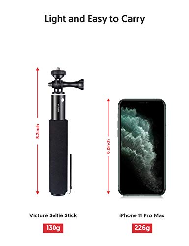 Victure Palo de Selfie Monopod de Auminio Extensible Portátil Universal Compatible con Action CAM Cámara Deportiva Carcasa Impermeable