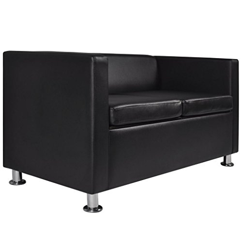 vidaXL Sofá Moderno de 2 Plazas de Cuero Artificial Negro Sillón de Salón Casa