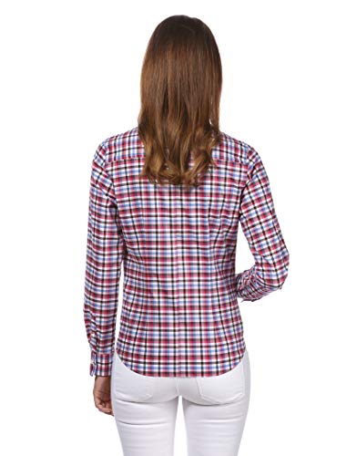 Vincenzo Boretti Camisa de Mujer, Corte Ligeramente más angosto, 100% algodón, Manga-Larga, Cuello Kent, de Cuadros, fácil de Planchar, Elegante y clásica Vino Tinto 38