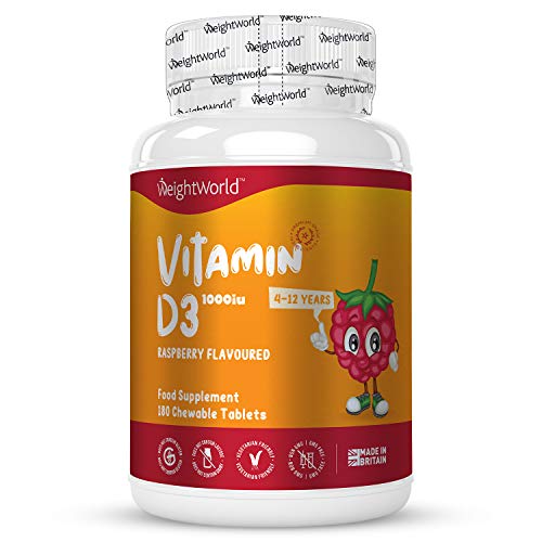 Vitamina D Niños - Comprimidos Masticables para Niños 1000 UI, 180 Comprimidos - Sin Azúcar, Suministro para 1 año, Apoyo Natural para el Sistema Inmunitario, Huesos y la Absorción de Calcio