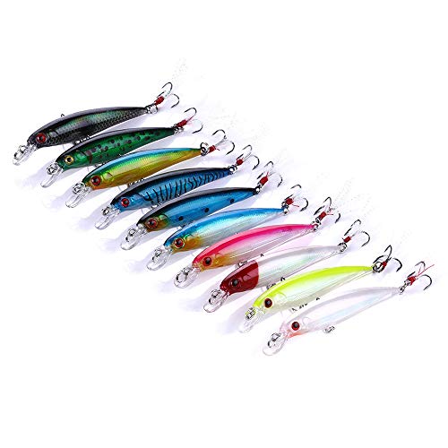 VOANZO 10PCS Cebo de simulación láser 3D Minnow Artificial señuelos de Pesca cebos, plástico Aparejos de Pesca bajo, Cebo Duro Cebo de Pesca Realista Cebo Cebo (Amarillo)