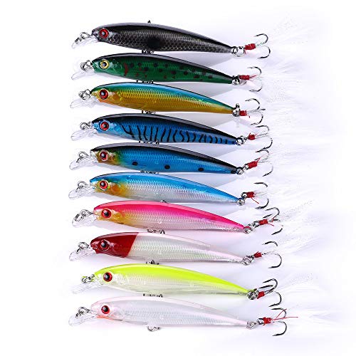 VOANZO 10PCS Cebo de simulación láser 3D Minnow Artificial señuelos de Pesca cebos, plástico Aparejos de Pesca bajo, Cebo Duro Cebo de Pesca Realista Cebo Cebo (Amarillo)